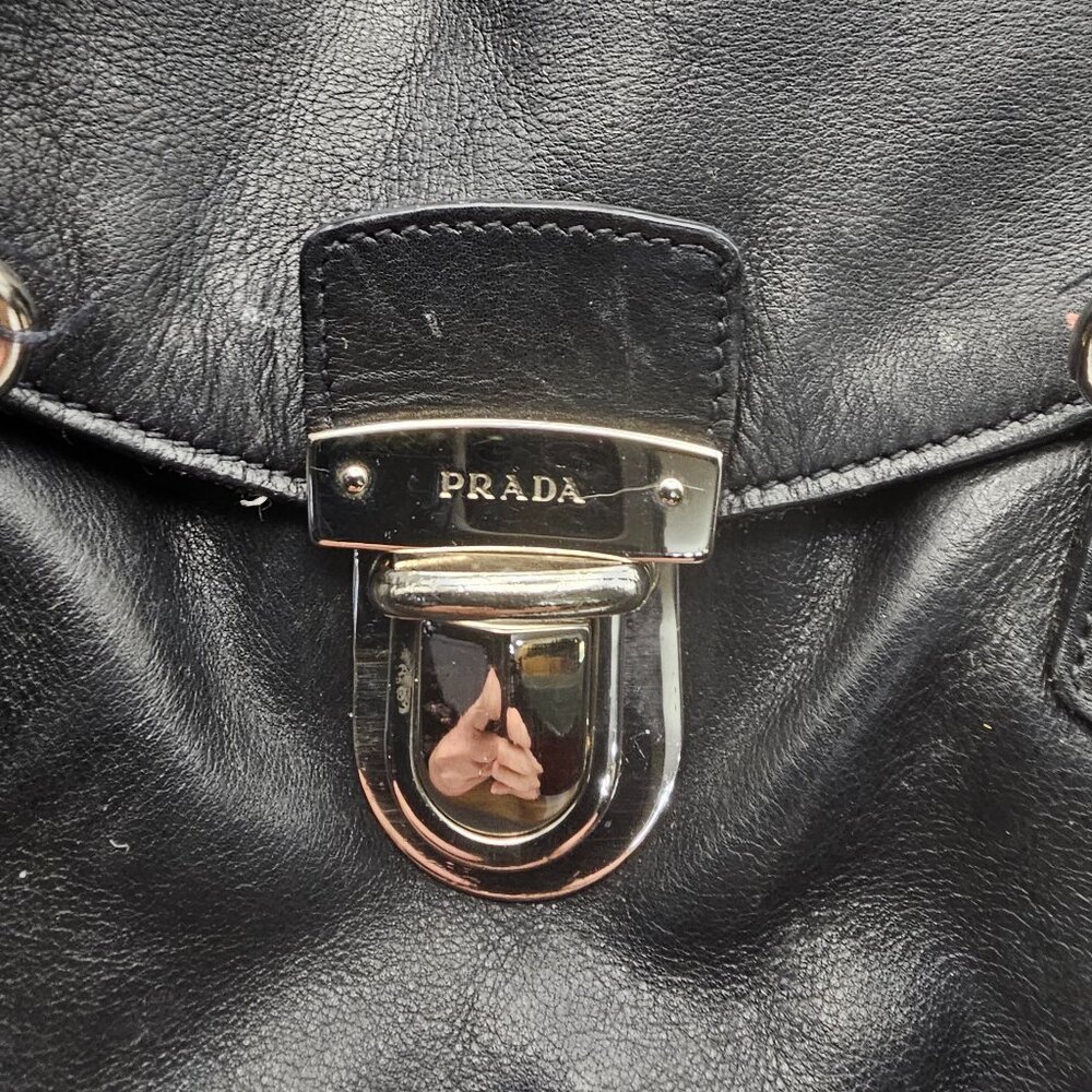 Prada Black Leather Shoulder Bag with Silver Hardware - Picture 6 of 16